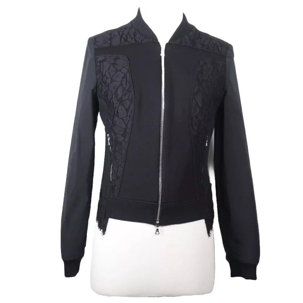 Nina Ricci Women's Size 38 Black Crochet Detail Full Zip Jacket Long Sleeve